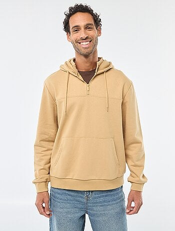 Hoodie van joggingstof met ritsje aan de hals