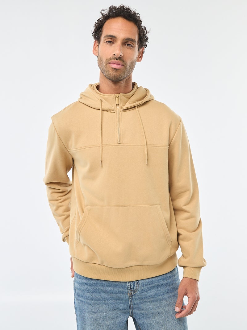 Hoodie van joggingstof met ritsje aan de hals Biege - Kiabi
