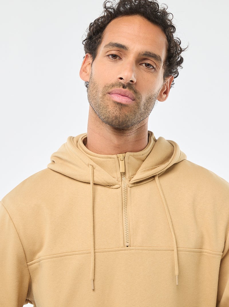Hoodie van joggingstof met ritsje aan de hals Biege - Kiabi
