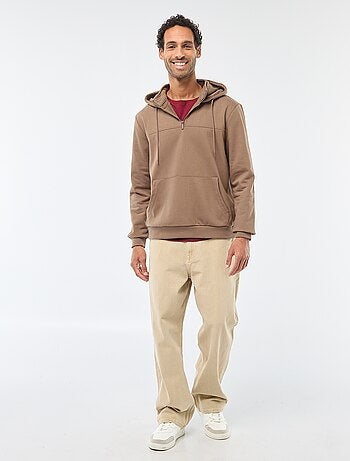 Hoodie van joggingstof met ritsje aan de hals