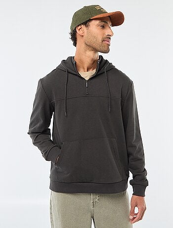 Hoodie van joggingstof met ritsje aan de hals