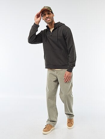 Hoodie van joggingstof met ritsje aan de hals