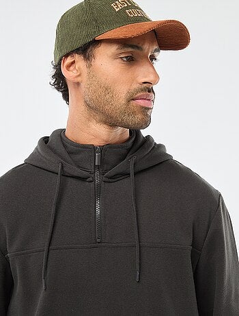 Hoodie van joggingstof met ritsje aan de hals