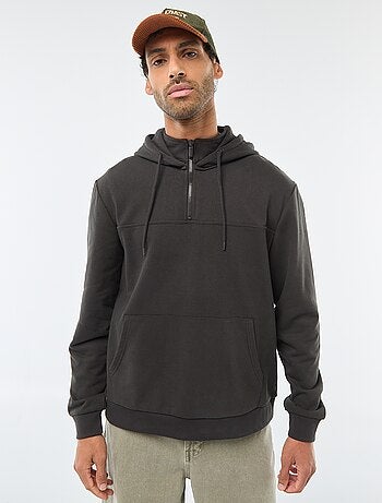 Hoodie van joggingstof met ritsje aan de hals