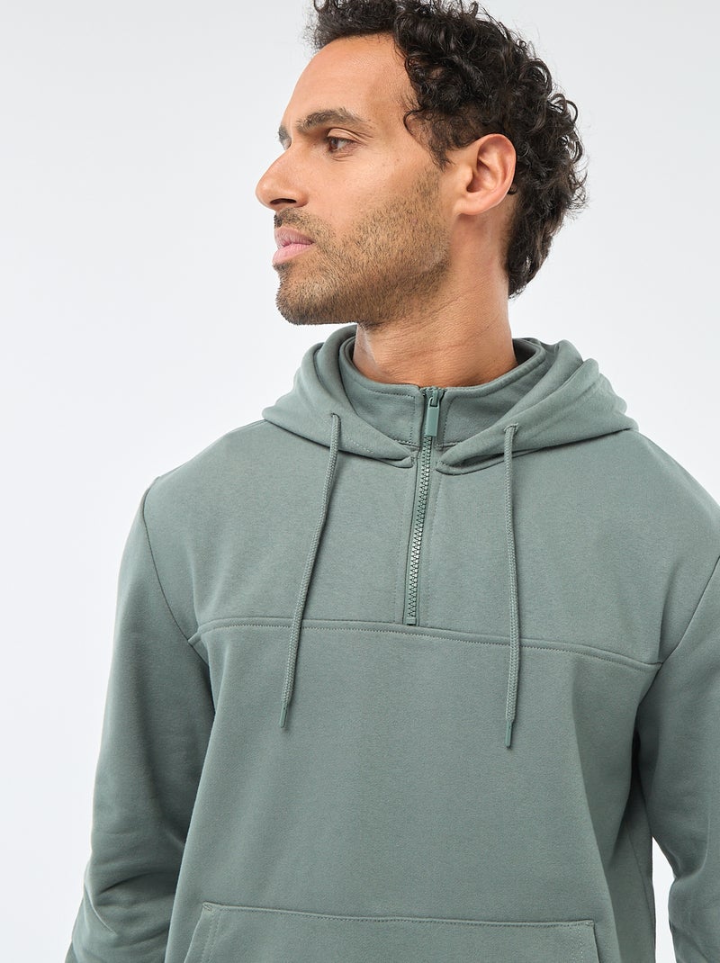 Hoodie van joggingstof met ritsje aan de hals Groen - Kiabi