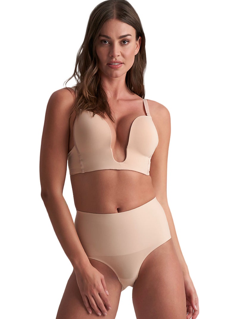 Hooggesneden shapewear slip met bandjes Beige - Kiabi