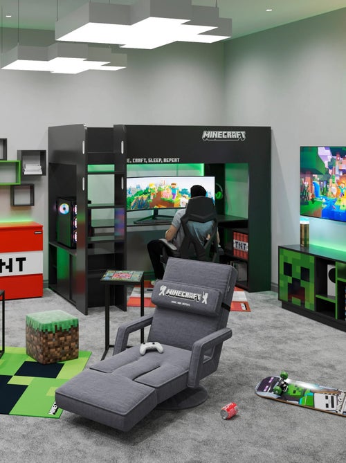 Hoogslaper 90 x 200 met bureau en LED-verlichting 'Roba' - Minecraft - Kiabi