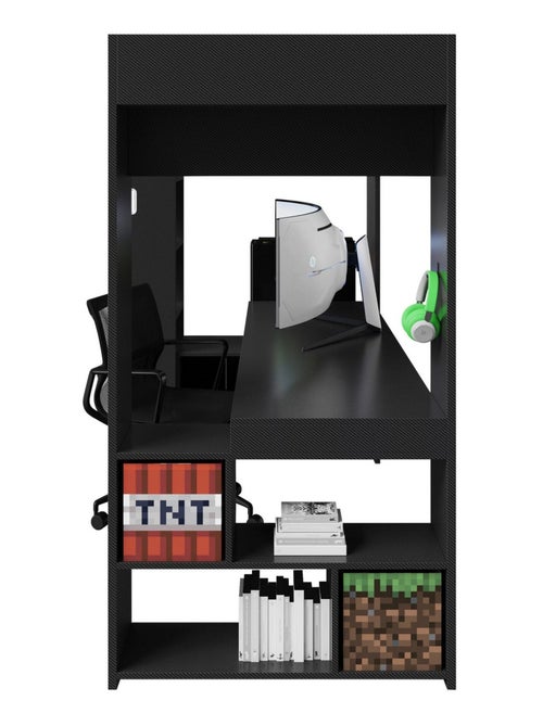 Hoogslaper 90 x 200 met bureau en LED-verlichting 'Roba' - Minecraft - Kiabi