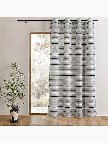 Horizontaal gestreepte geweven organza voile met oogjes