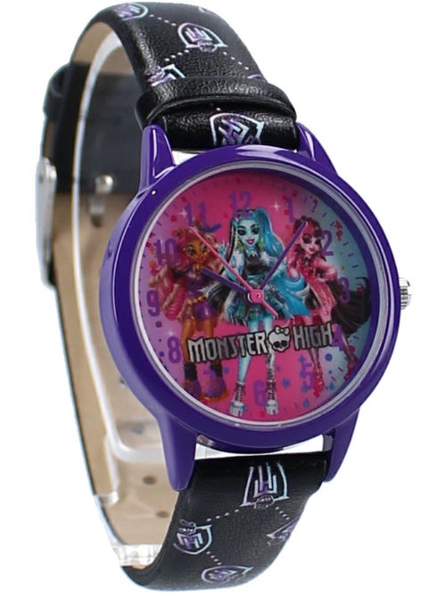 Horloge kinderen Monster High cadran roze magenta personages - band zwart Monster High - Kiabi
