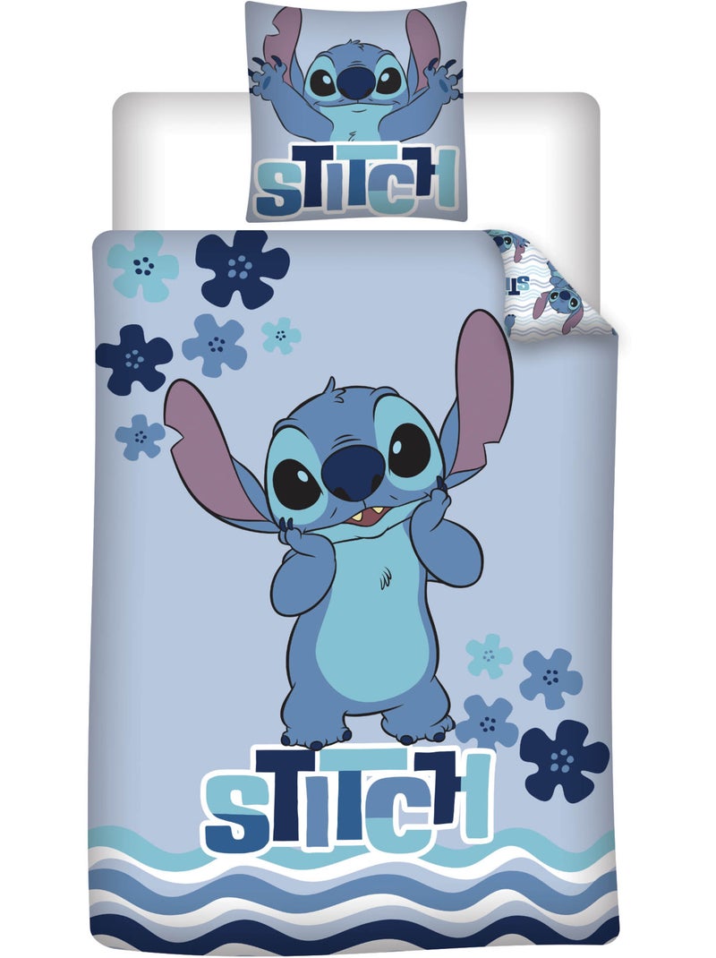 Housse Couette Flanelle Disney Stitch 140x200cm + Taie – Touché Doux Chaud – Licence Officielle Bleu ciel/Gris/Blanc perle/Transparent - Kiabi