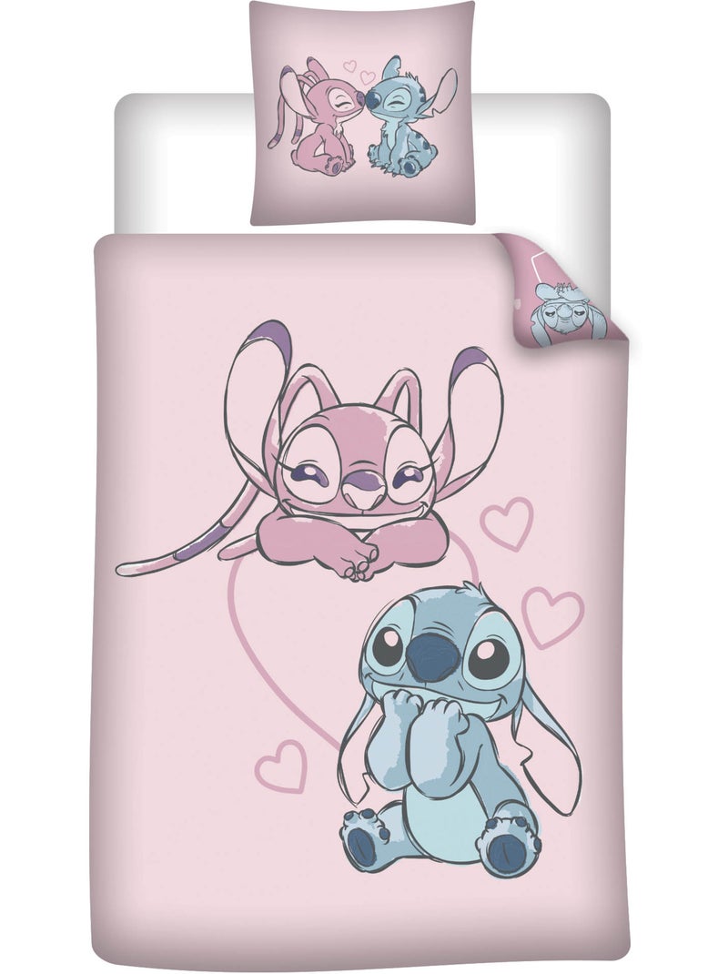 Housse Couette Flanelle Disney Stitch & Angel 140x200cm + Taie – Touché Doux Chaud Beige/Rose - Kiabi