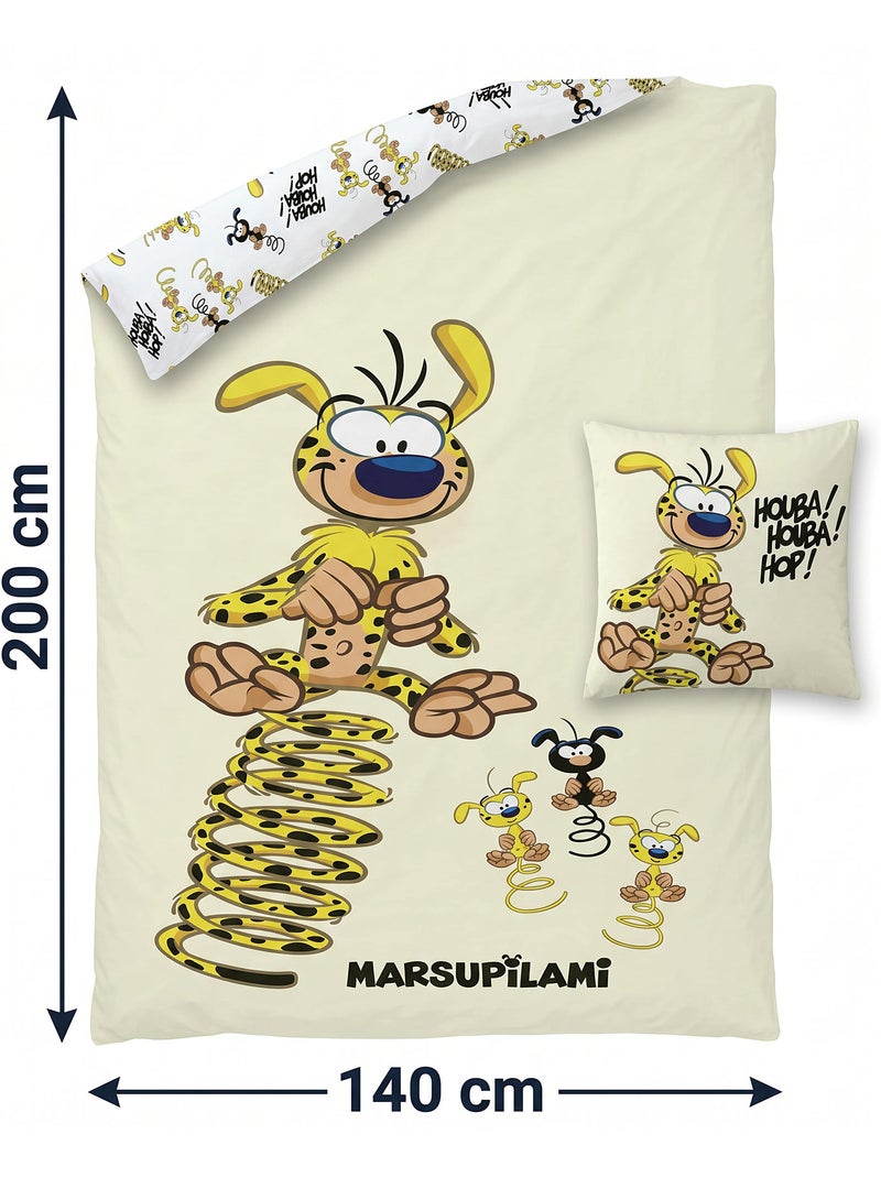 Housse Couette Marsupilami 140x200cm + Taie 65x65cm – Houba Houba Hop – Polycoton – Licence Officiel Noir Jaune Noir - Kiabi
