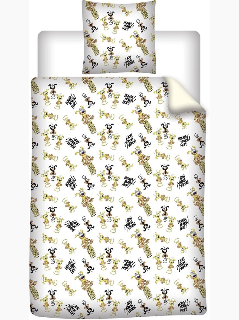Housse Couette Marsupilami 140x200cm + Taie 65x65cm – Houba Houba Hop – Polycoton – Licence Officiel Noir Jaune Noir - Kiabi