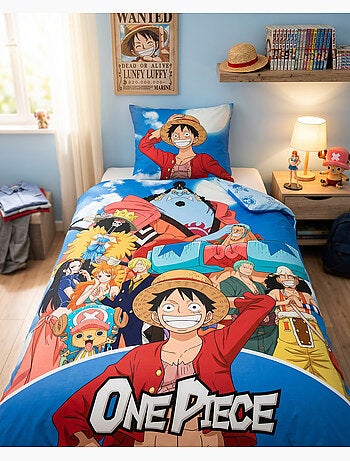 Housse Couette One Piece Équipage 140x200cm + Taie 65x65cm – Luffy Zoro Nami – Polycoton – Licence O