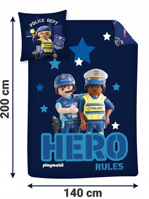 Housse Couette Playmobil Police 140x200cm + Taie 65x65cm – Hero Rules – Polycoton – Licence Officiel - Kiabi Housse Couette Playmobil Police 140x200cm + Taie 65x65cm – Hero Rules – Polycoton – Licence Officiel - Kiabi