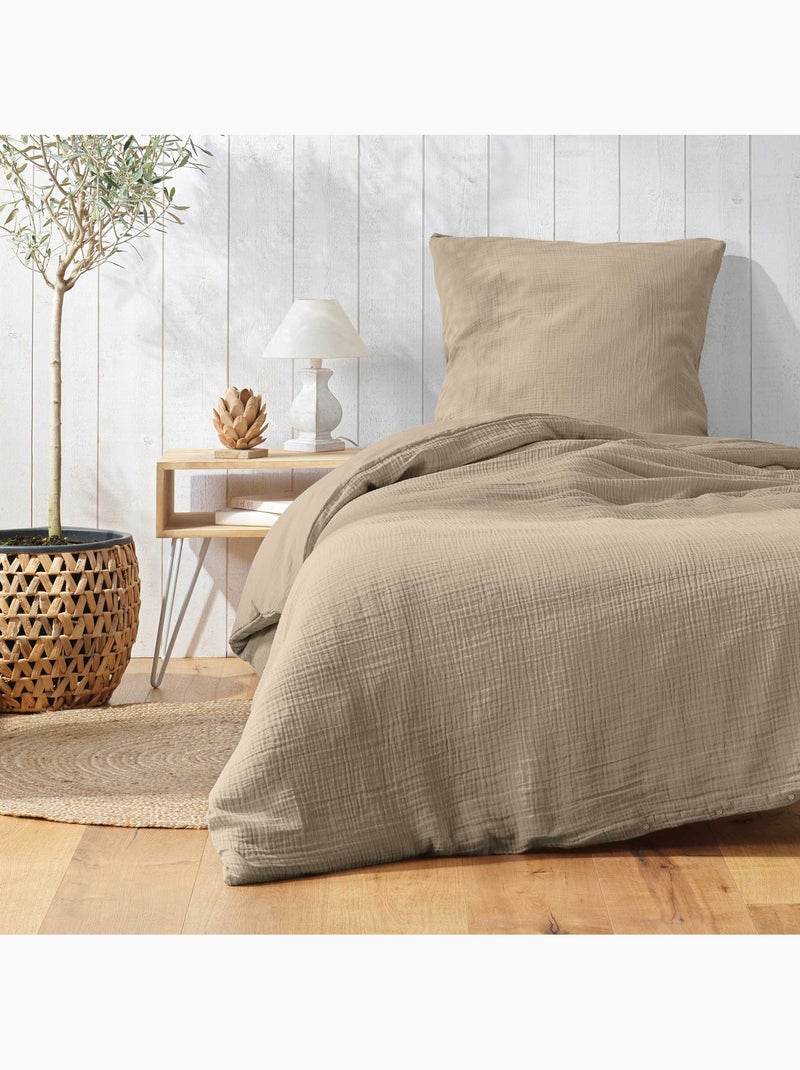 Housse de couette 1 personne gaze de coton 57 fils Sable - Kiabi