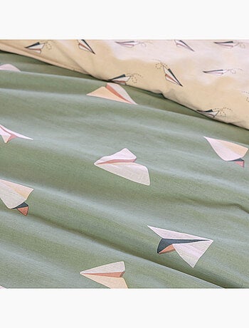 Housse de couette + 1 taie d’oreiller – coton 57 fils – petits papiers