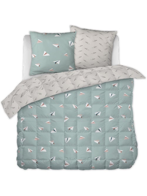 Housse de couette + 1 taie d’oreiller – coton 57 fils – petits papiers - Kiabi Housse de couette + 1 taie d’oreiller – coton 57 fils – petits papiers - Kiabi