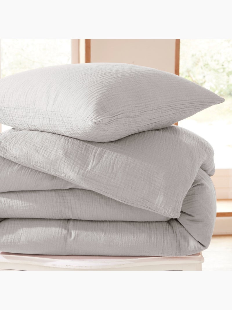 Housse de couette + 1 taie – gaze de coton – avy Gris - Kiabi