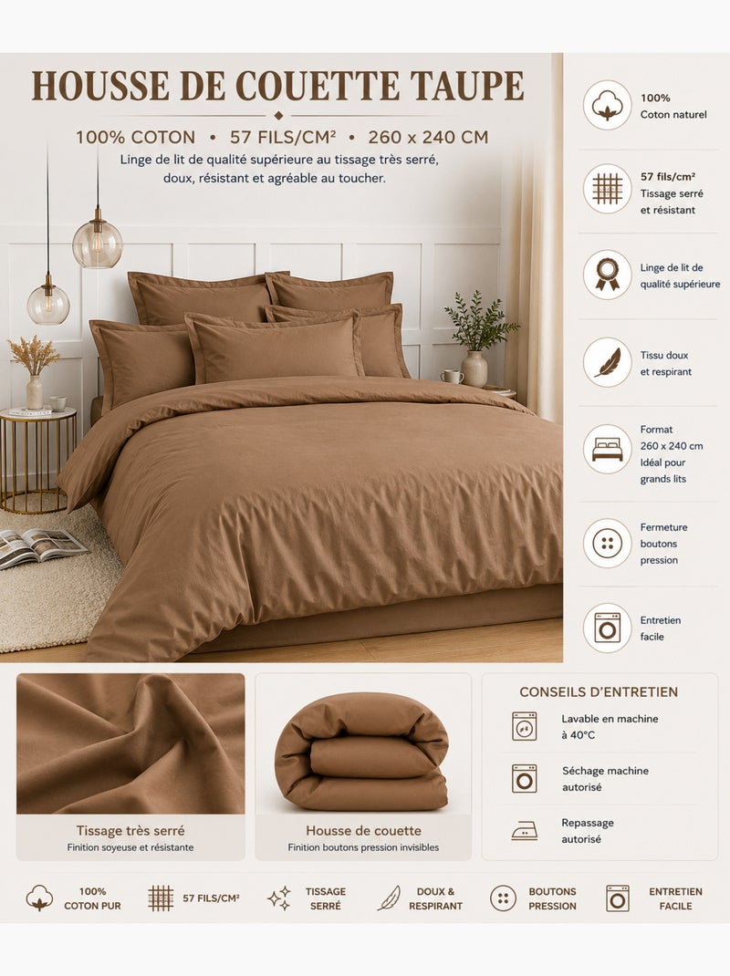 Housse de couette – 100% coton 57 fils/cm² – qualité supérieure Taupe - Kiabi