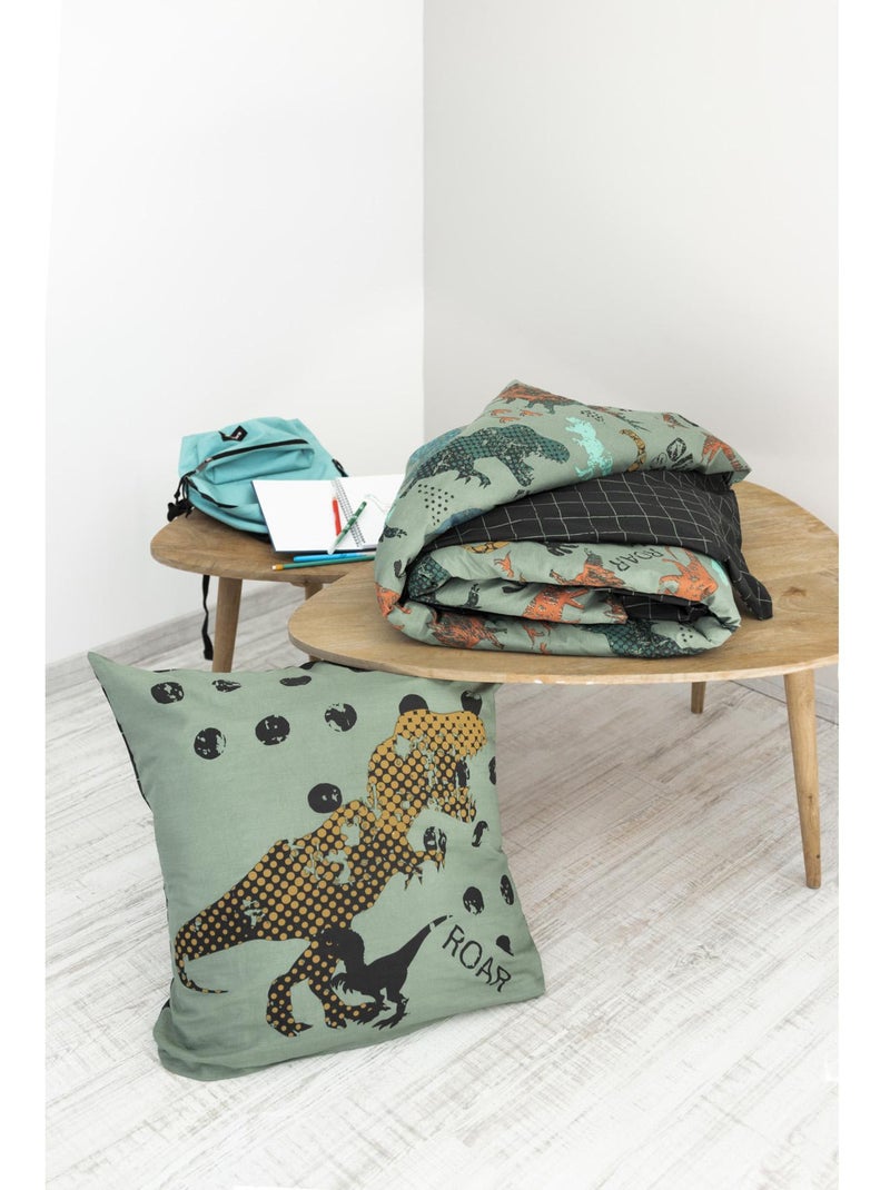 Housse de couette + 2 taies 100% coton 57 fils - dinosaures ttrias Multicolore - Kiabi