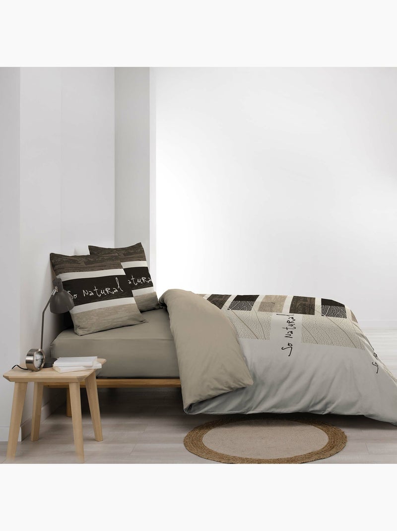 Housse de couette + 2 taies – coton 42 fils – motif so natural Marron - Kiabi