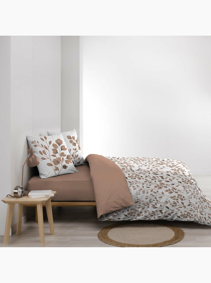Housse de couette + 2 taies – coton 57 fils – imprimé végétal Moka - Kiabi