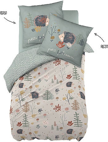 Housse de couette + 2 taies d'oreiller coton 57 fils lapin polisson