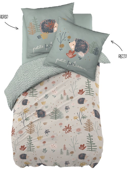 Housse de couette + 2 taies d'oreiller coton 57 fils lapin polisson - Kiabi