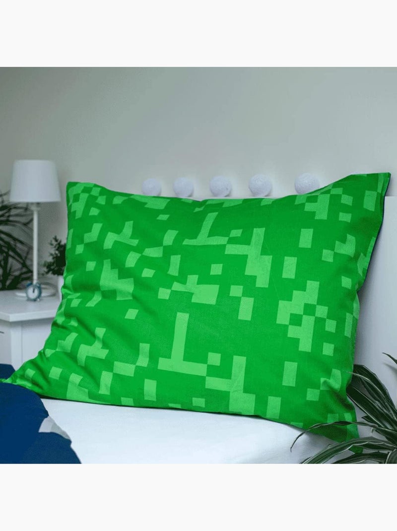 Housse de couette coton réversible Minecraft 140 cm x 200 cm avec taie Bleu - Kiabi