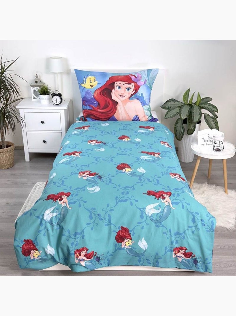 Housse de Couette Disney Princess Ariel 140x200 cm - taie incluse Bleu Vert clair Bleu - Kiabi