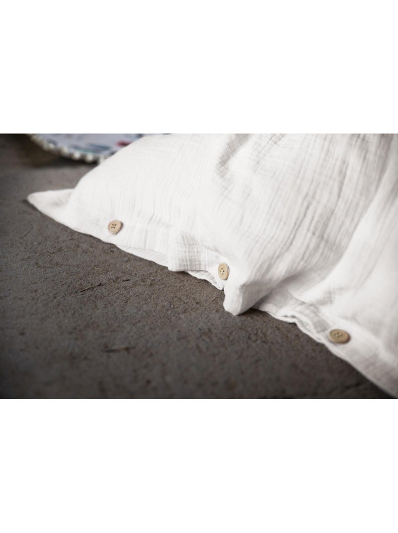 Housse de couette – double gaze de coton - finition boutons en bois - gaïa Blanc - Kiabi