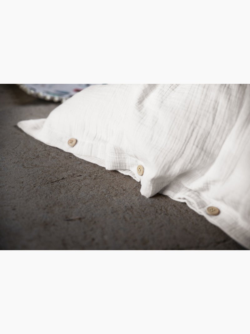 Housse de couette – double gaze de coton - finition boutons en bois - gaïa Blanc - Kiabi
