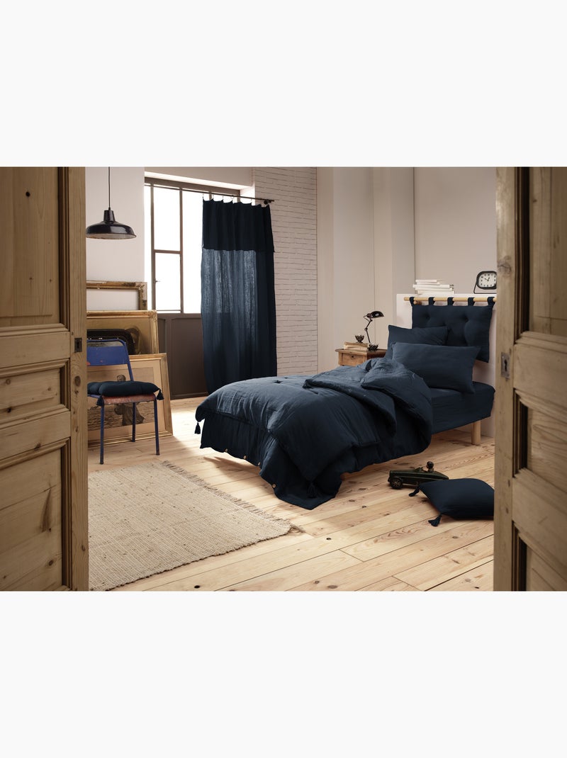 Housse de couette – double gaze de coton - finition boutons en bois - gaïa Bleu foncé - Kiabi