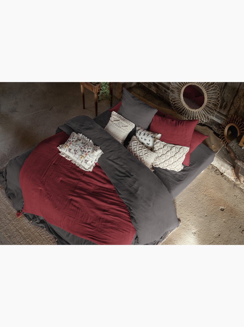 Housse de couette – double gaze de coton - finition boutons en bois - gaïa Bordeaux - Kiabi