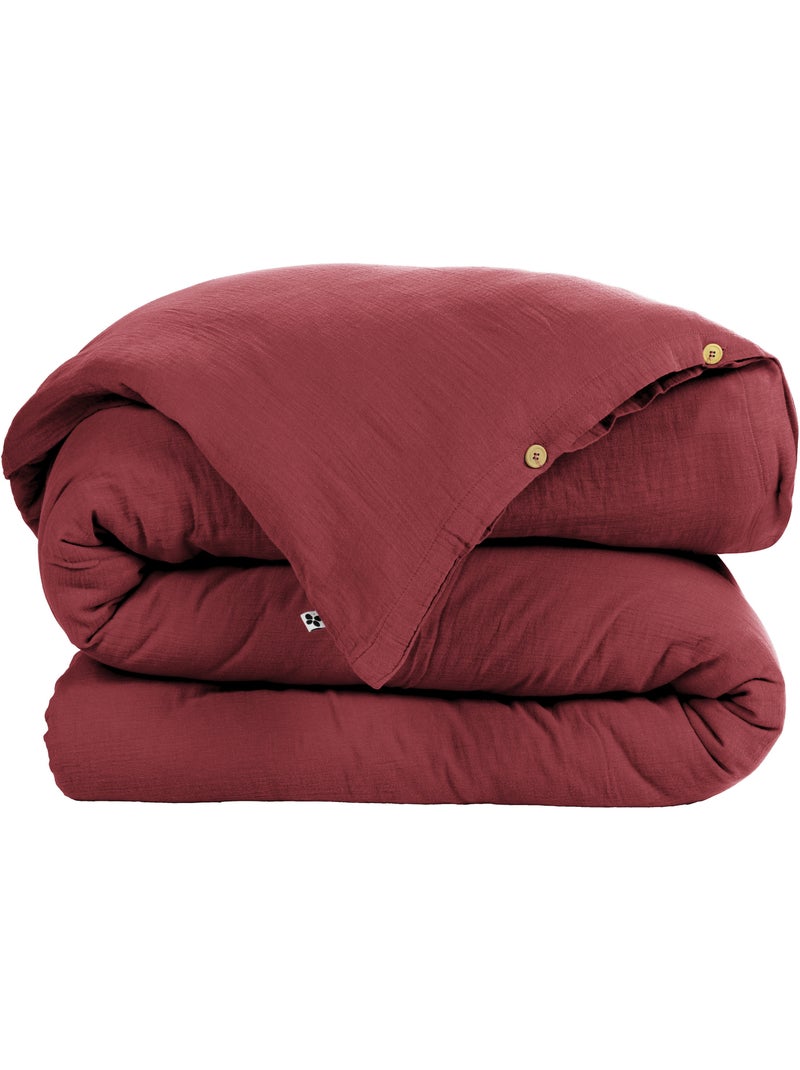 Housse de couette – double gaze de coton - finition boutons en bois - gaïa Bordeaux - Kiabi