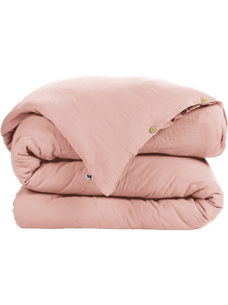 Housse de couette – double gaze de coton - finition boutons en bois - gaïa Peche - Kiabi