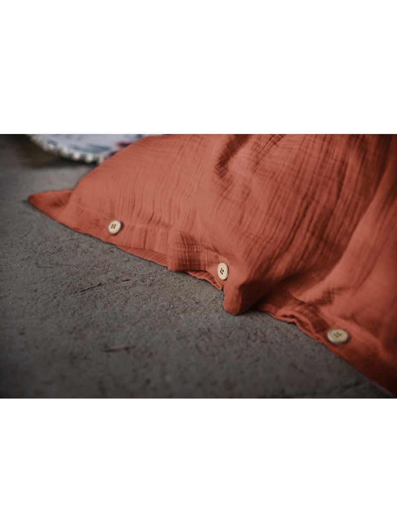 Housse de couette – double gaze de coton - finition boutons en bois - gaïa Terracotta - Kiabi