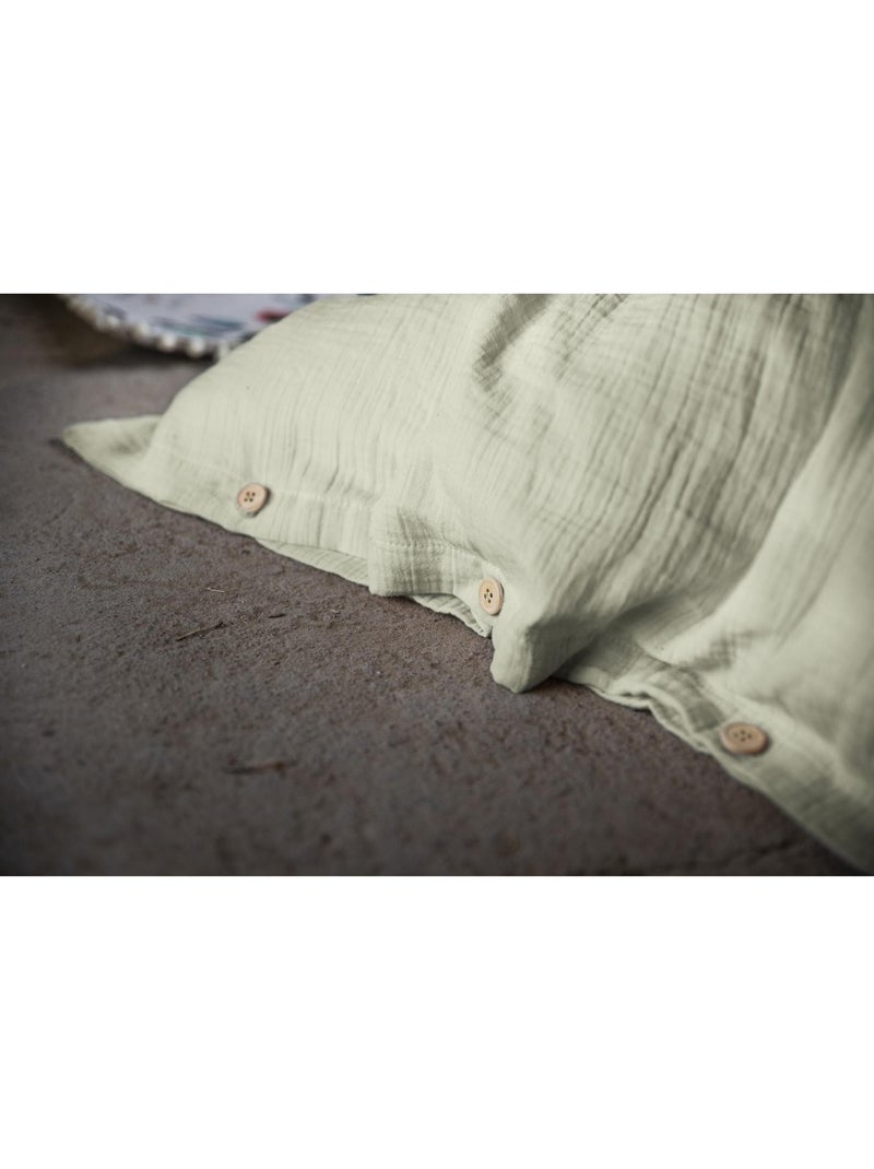 Housse de couette – double gaze de coton - finition boutons en bois - gaïa Vert d'eau - Kiabi