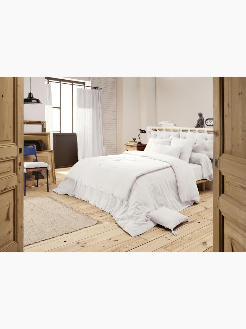 Housse de couette double gaze de coton  + 2 taies d’oreiller 60x60 cm Blanc - Kiabi