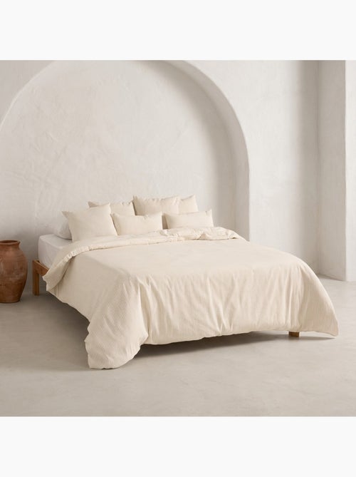 Housse de couette en coton à rayures en fil teint, tissu texturé. N’inclut pas les taies d’oreiller. - Kiabi Housse de couette en coton à rayures en fil teint, tissu texturé. N’inclut pas les taies d’oreiller. - Kiabi
