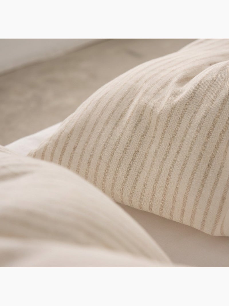 Housse de couette en coton à rayures en fil teint, tissu texturé. N’inclut pas les taies d’oreiller. Ecru - Kiabi