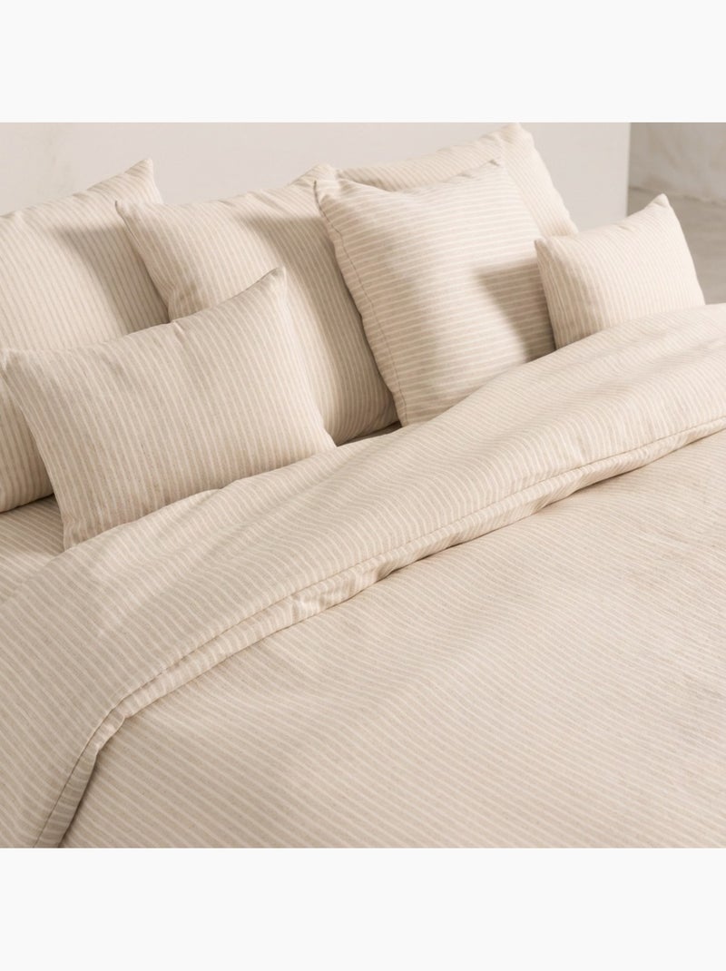 Housse de couette en coton à rayures en fil teint, tissu texturé. N’inclut pas les taies d’oreiller. Ocre - Kiabi