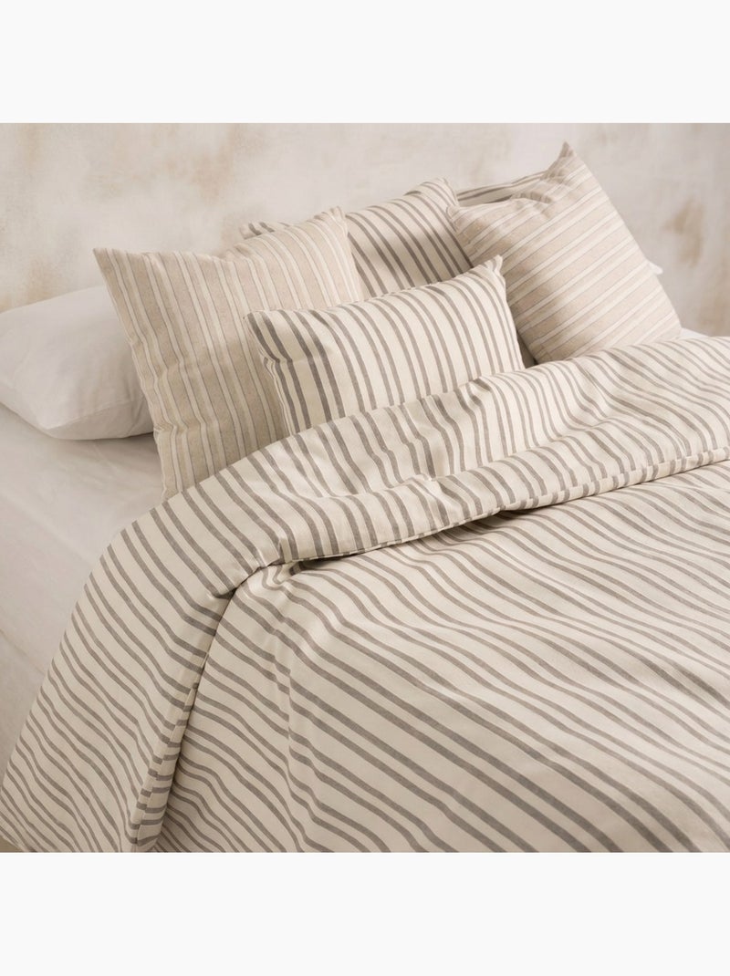 Housse de couette en coton à rayures en relief, tissu texturé. N’inclut pas les taies d’oreiller. Taupe - Kiabi