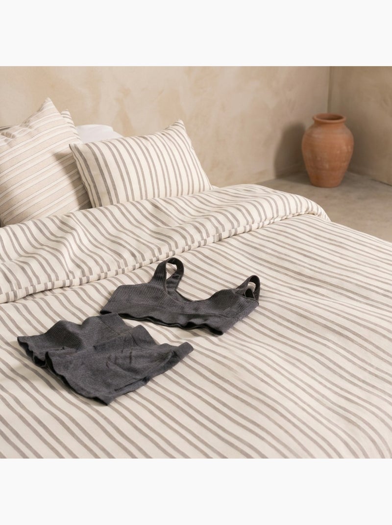 Housse de couette en coton à rayures en relief, tissu texturé. N’inclut pas les taies d’oreiller. Taupe - Kiabi