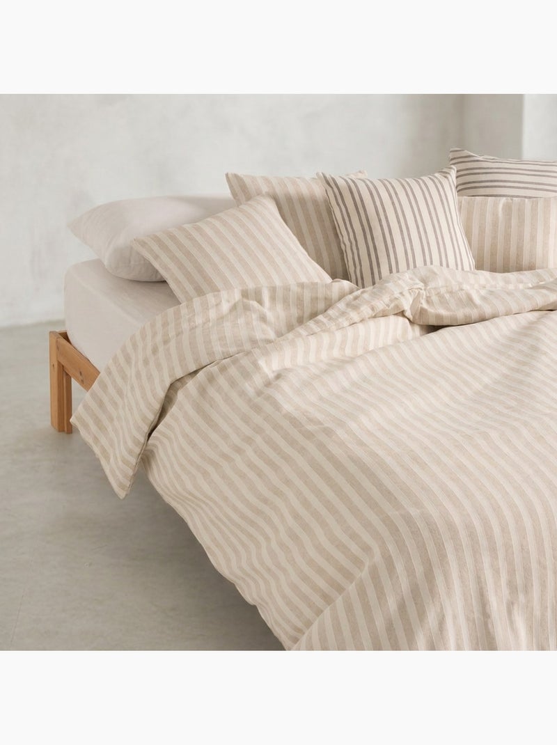 Housse de couette en coton à rayures en relief, tissu texturé. N’inclut pas les taies d’oreiller. Taupe - Kiabi