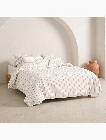 Housse de couette en coton, fils en relief teints, tissu texturé. Sans taies.