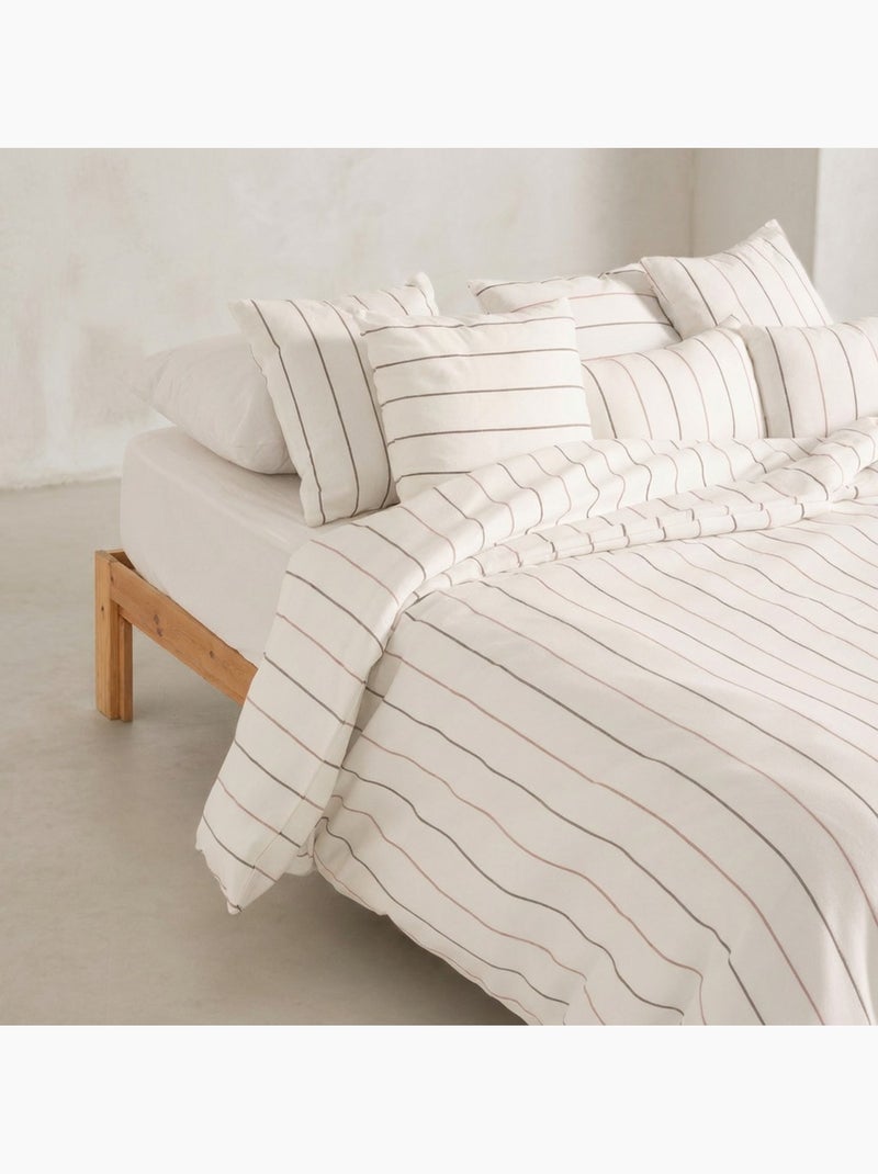 Housse de couette en coton, fils en relief teints, tissu texturé. Sans taies. Marron/Rose - Kiabi