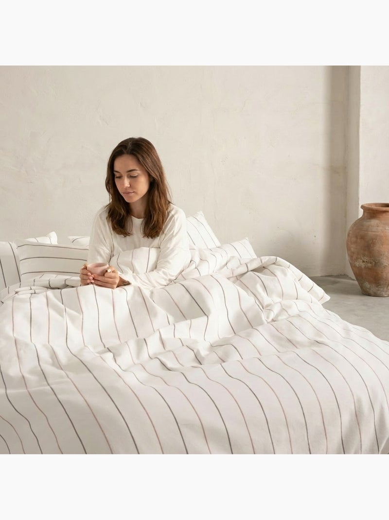 Housse de couette en coton, fils en relief teints, tissu texturé. Sans taies. Marron/Rose - Kiabi